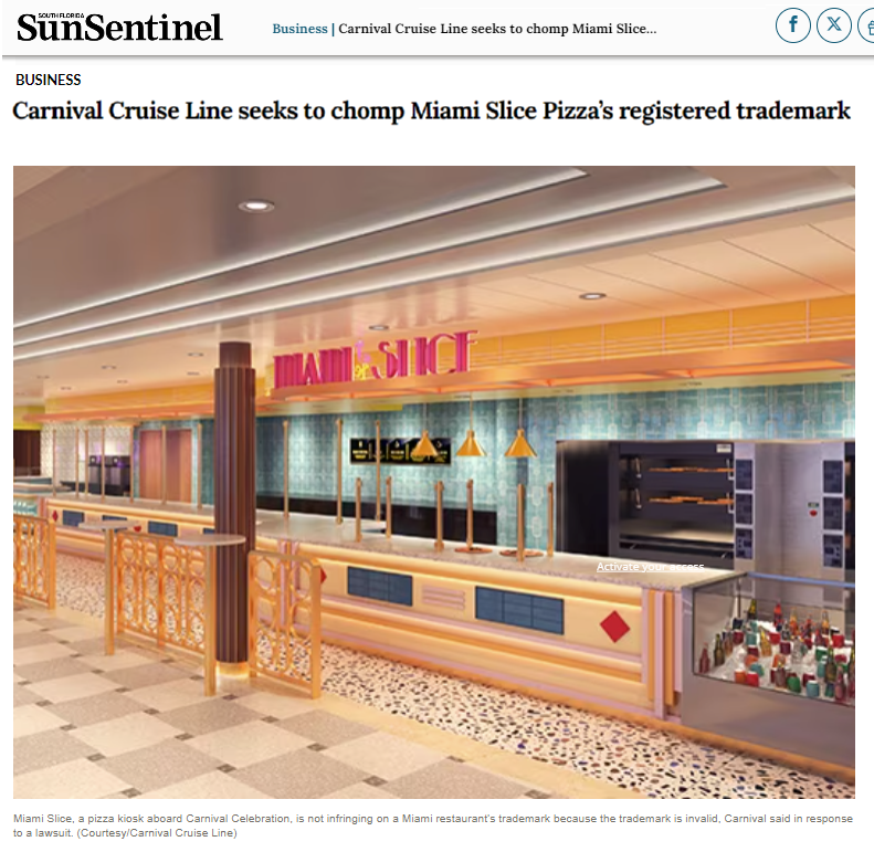 Miami Slice Pizza, LLC v. Carnival Corporation Trademark Infringement Lawsuit